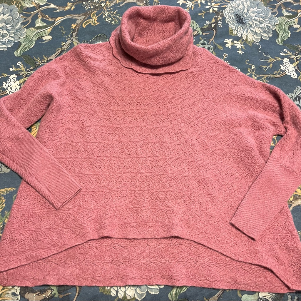 Garnet Hill Oversized 100% Cashmere Pointelle Sweater Sz Medium Luxury Natural